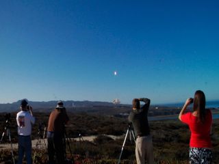 SpaceX's improved Falcon 9 left the pad at Vandenberg Air Force Base on Sept. 29, 2013, at just after 9 am (local time). The press watched from a remote viewing site, as the blowtorch-like flame ascended.
