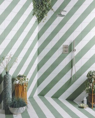 small bathroom layout ideas green and white tiles wet room