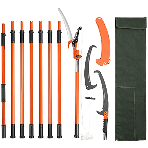 Vevor Manual Pole Saw, 7.3-27 Ft Extendable Tree Pruner, Sharp Steel Blade and Scissors High Branches Trimming, Branch Trimmer With Lightweight 8 Fiberglass Handles, for Pruning Palms and Shrubs