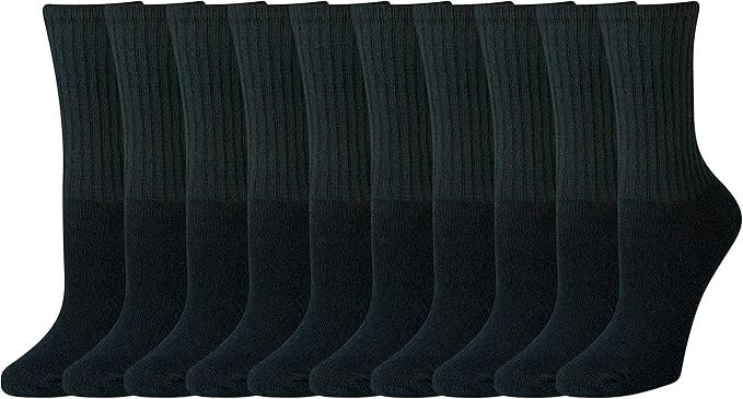 Amazon Essentials, Amazon Essentials Women's Cotton Crew Socks, Lightly Cushioned, 10 Pairs, Black, 8-12