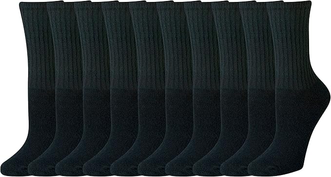 Amazon Essentials, Amazon Essentials Women&#039;s Cotton Crew Socks, Lightly Cushioned, 10 Pairs, Black, 8-12