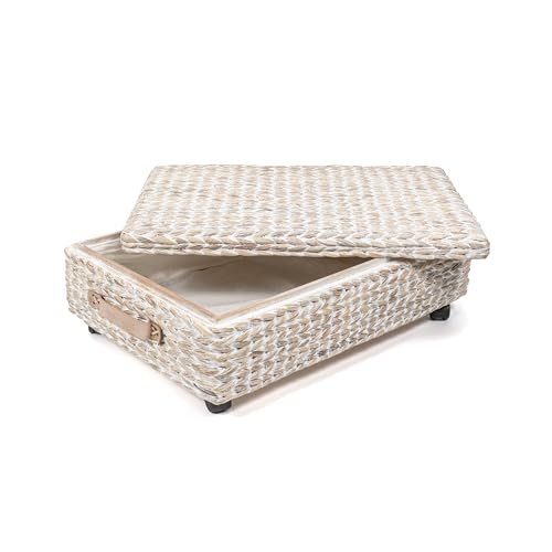 Happimess Bsk1006c 26.38" Chett Minimalist Hand-Woven Hyacinth/wood Underbed Storage Bin With Wheels and Handles for Storage and Decoration in Bathroom, Bedroom, Closet,entryway,guest Room, White Wash