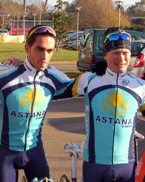 Alberto Contador, Alexandre Vinokourov, Astana camp, Dec 2009