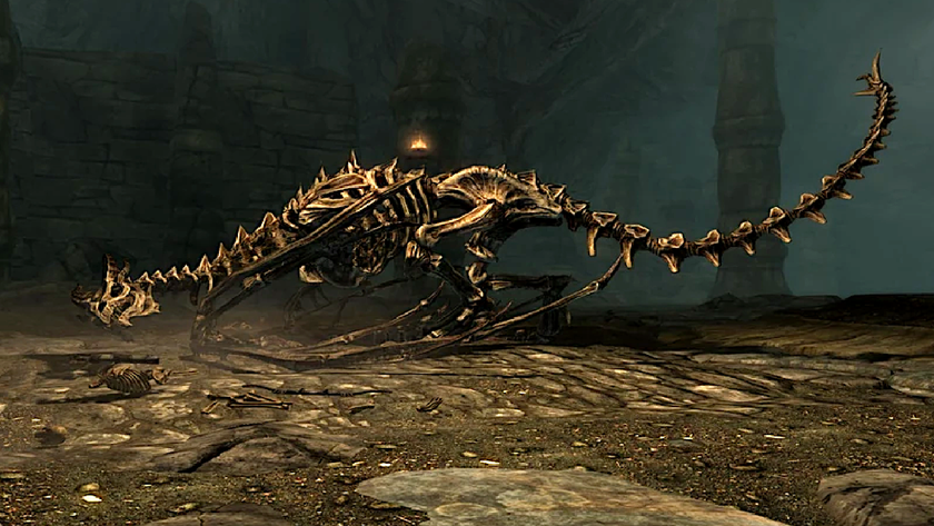 A skeletal dragon from Skyrim.