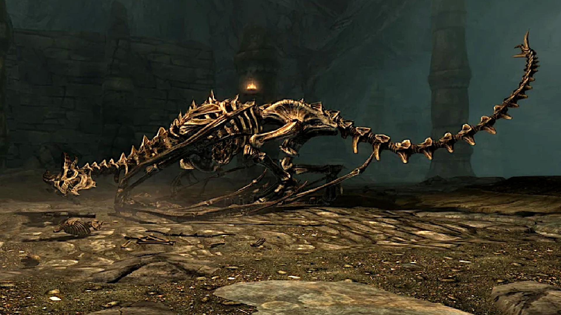A skeletal dragon from Skyrim.