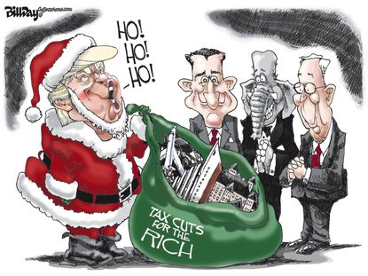 Political cartoon U.S. Trump GOP tax cuts rich Christmas