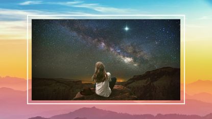 mercury retrograde 2022 feature image; a young woman in the mountains looking at the stars on a sunset background