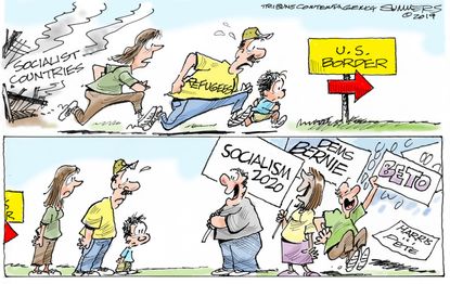 Political cartoon U.S. socialism migrants democrats 2020