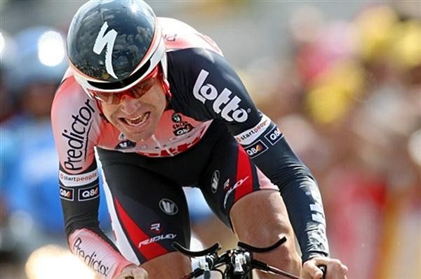 Cadel Evans (Predictor-Lotto) came close, but stays in second