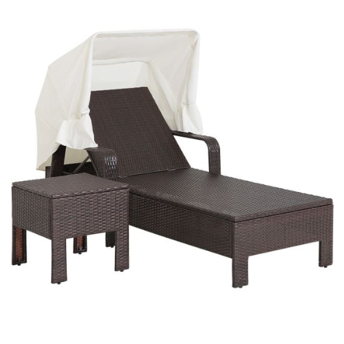 COSTWAY, Outdoor Chaise Lounge Chair and Table Set With Adjustable Backrest