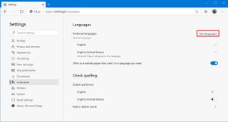 Microsoft Edge add new language option