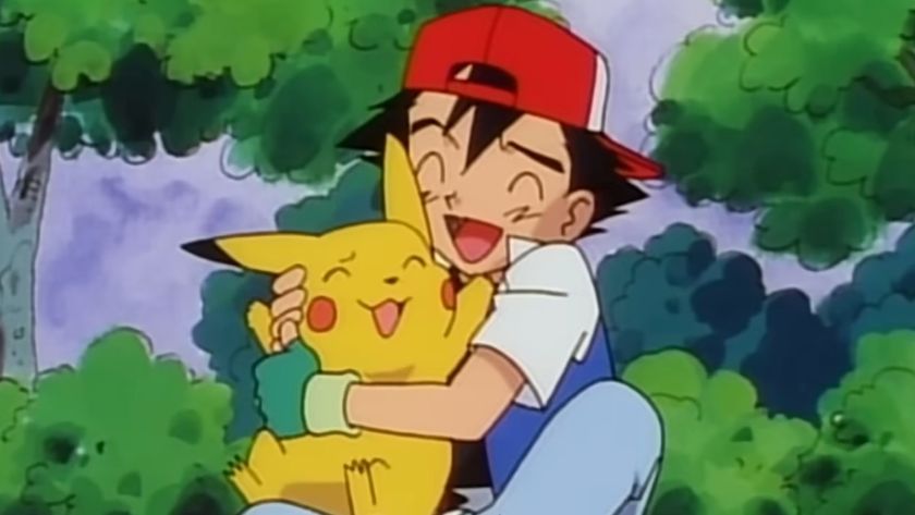 Ash hugging Pikachu