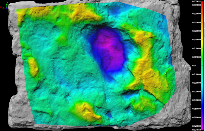 Depth map of a stegosaurus track