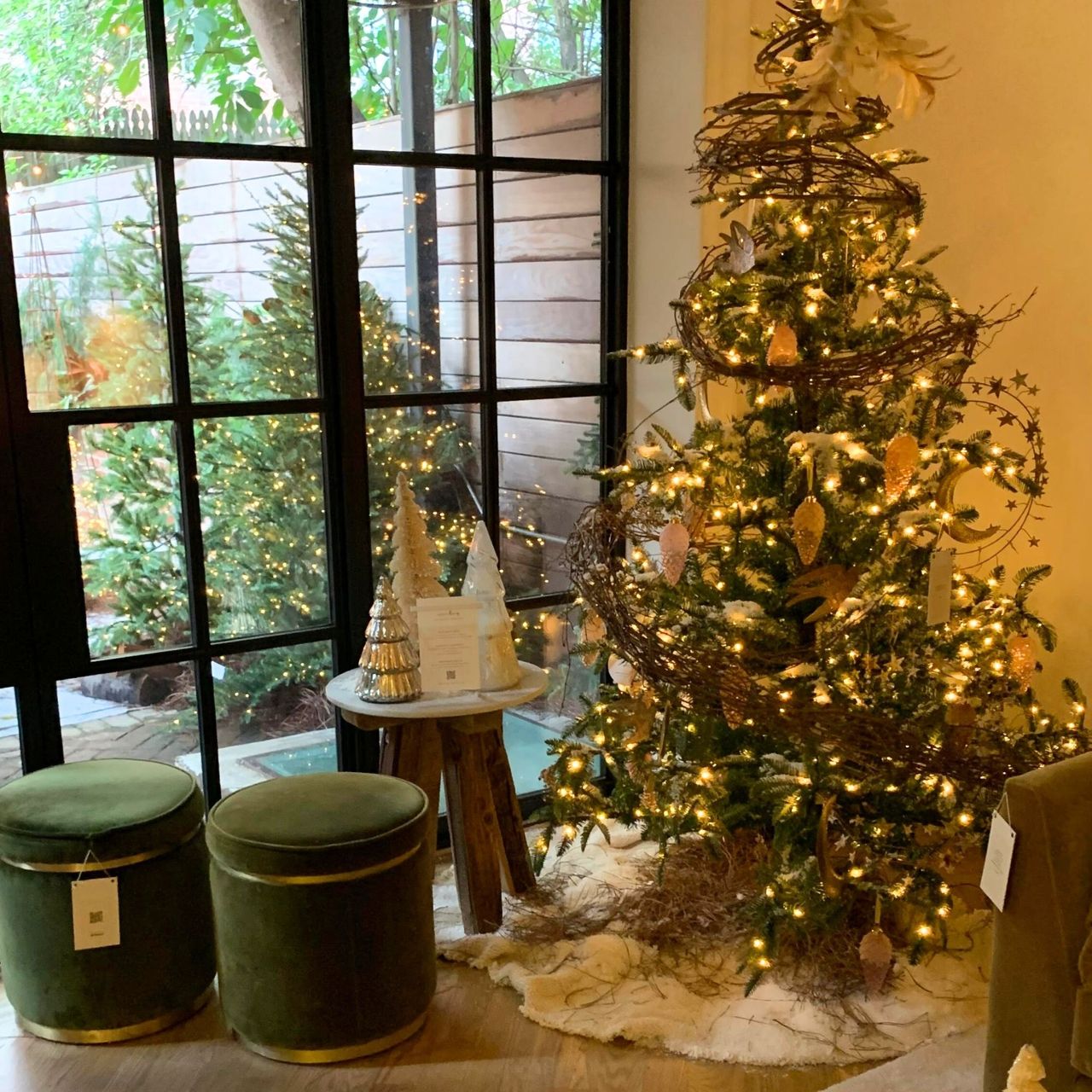 Anthropologie Holiday House den with tree and back door