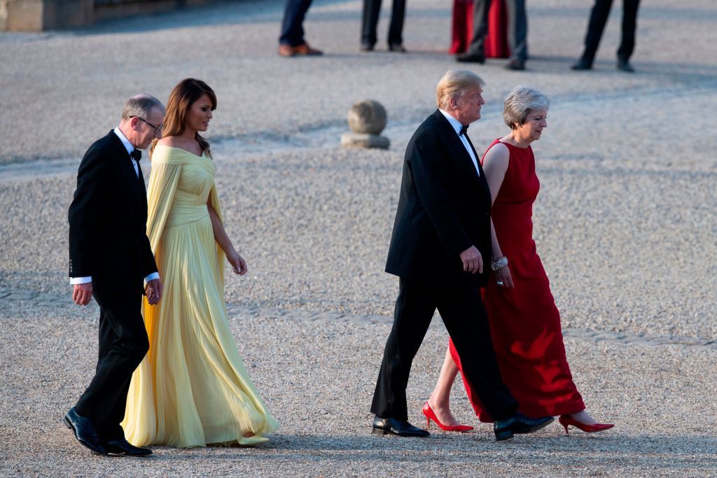 Britain&amp;#039;s Theresa May hosts a black-tie dinner for Trump