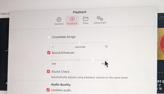 Apple Music's Sound Enhancer being used to enhance sound on the MacBook Pro
