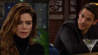 Amelia Heinle and Mark Grossman as Victoria and Adam at a bar in The Young and the Restless
