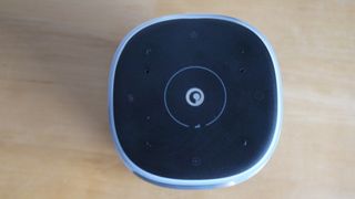 Push down to compress the speaker into its casing: you'll stop Alexa listening, though hinder the bass output in the process (Image Credit: TechRadar)