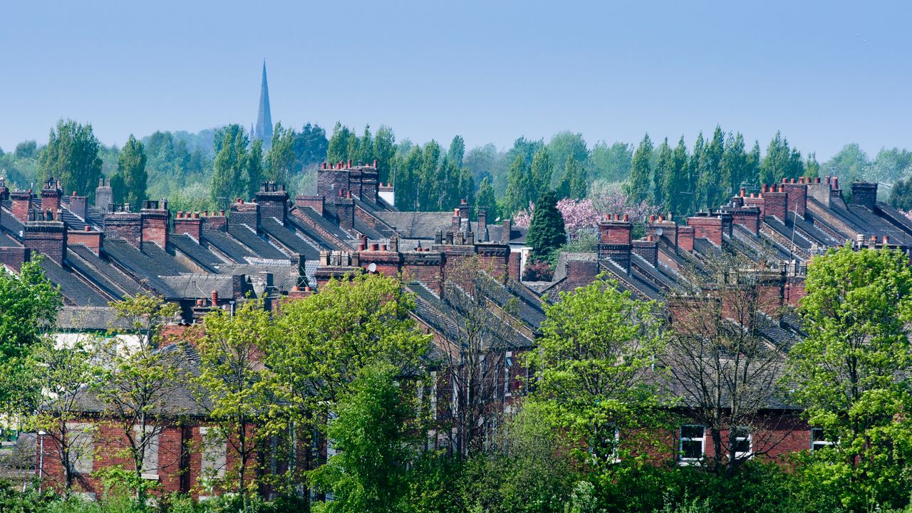 Terraces of houses near the city center of Stoke on Trent, Staffordshire, UK