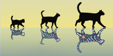 An artist's illustration of three Schr&ouml;dinger's cats.