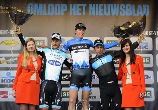 The Omloop Het Nieuwsblad podium: Boonen, Vanmarcke and Flecha