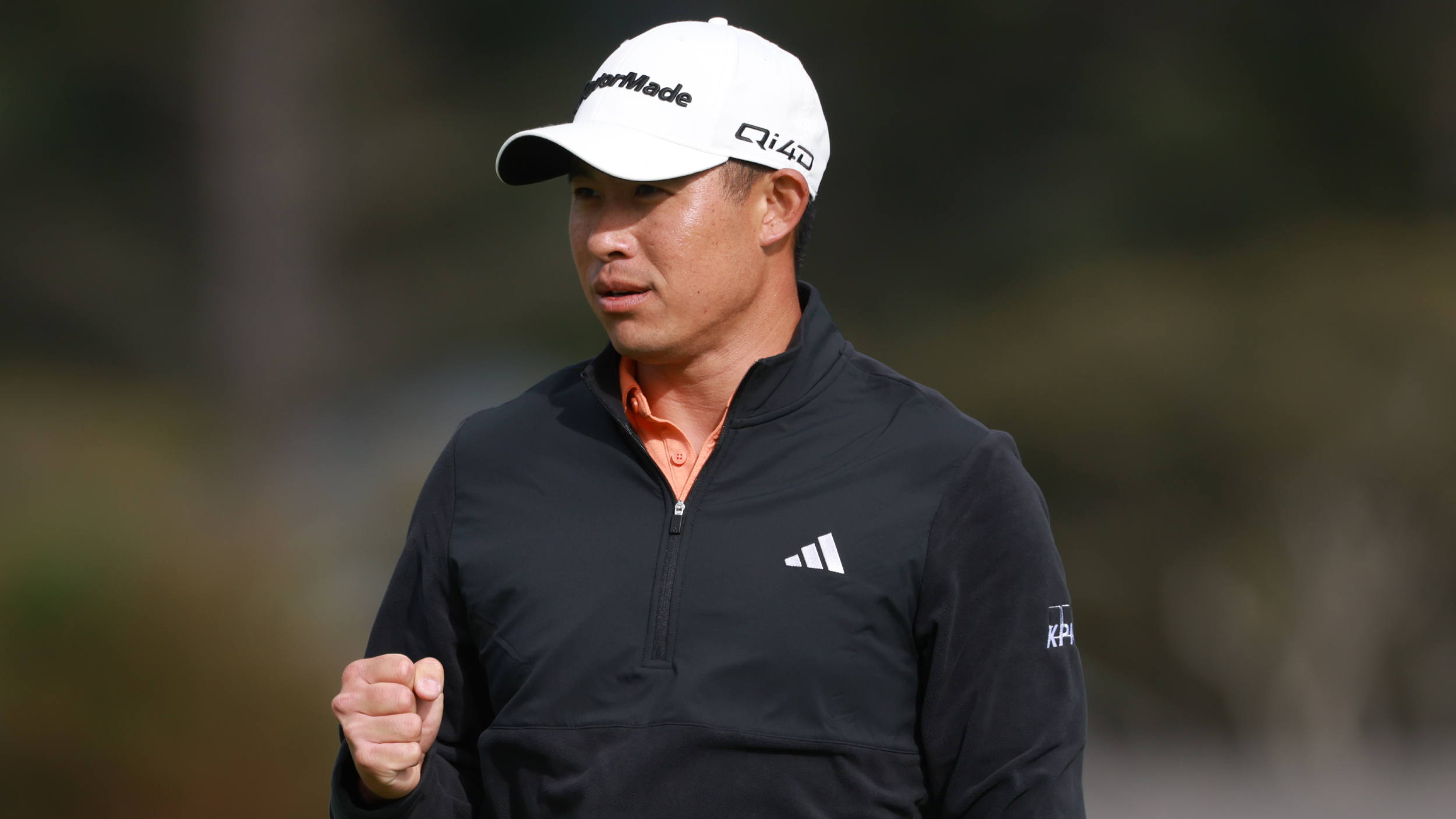 Collin Morikawa fist pumps after winning the AT&amp;T Pebble Beach Pro-Am