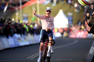 Mathieu van der Poel winning the Cyclocross World Championships in 2023