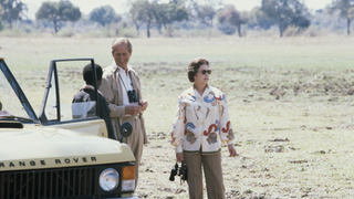 Queen Elizabeth II and Prince Philip on safari during their state visit to Zambia, 1979