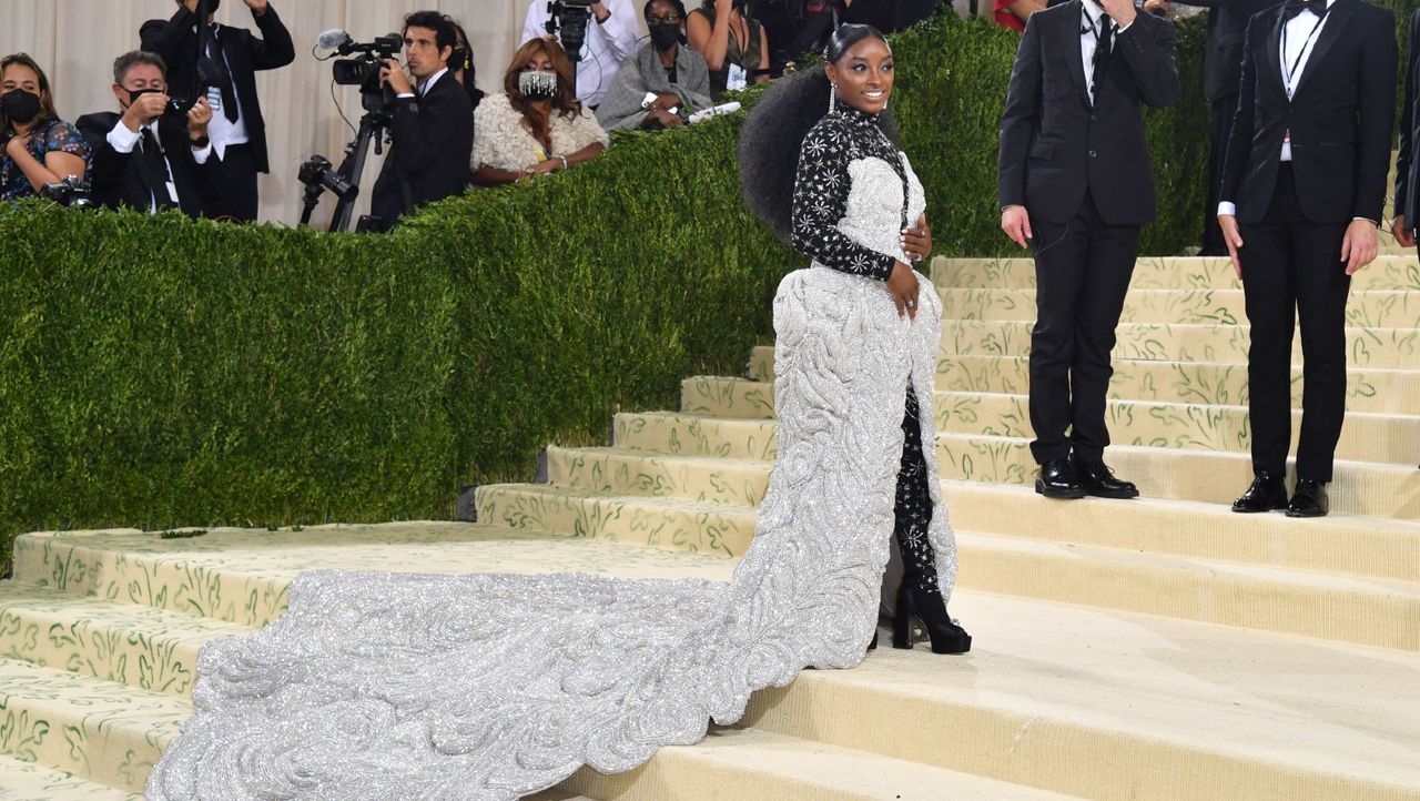 US gymnast Simone Biles Met Gala2021 arrival at the Metropolitan Museum of Art on September 13, 2021 in New York.