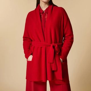 red cashmere belted cardigan