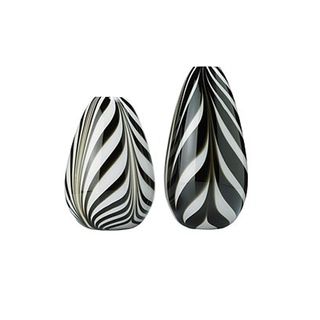 A pair of black and white zebra print vases