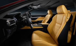 Interior view of the Lexus RC 300h Premier with black and caramel coloured seats