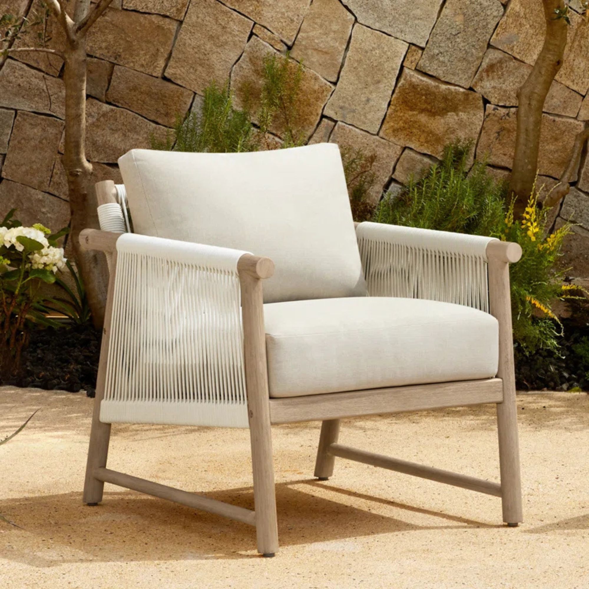 rope woven chair in cream and pale wood
