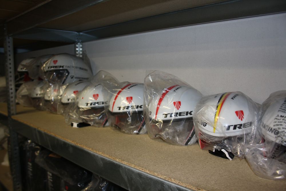 Line them up: The Trek Factory Racing team's time trial helmets