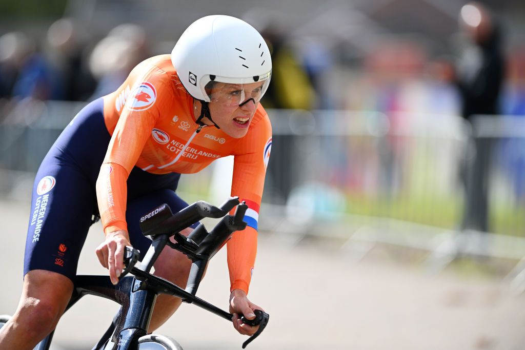 HASSELT BELGIUM SEPTEMBER 11 Ellen Van Dijk of Team The Netherlands sprints during the 30th UEC Road Cycling European Championships 2024 Womens Elite Individual Time Trial a 313km from HeusdenZolder to Hasselt UCIWWT on September 11 2024 in Hasselt Belgium Photo by Luc ClaessenGetty Images