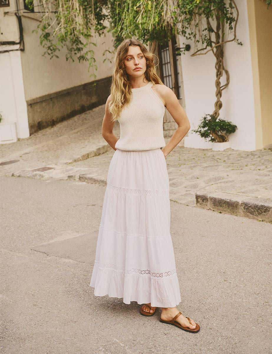 White Broderie Anglaise Maxi Skirt