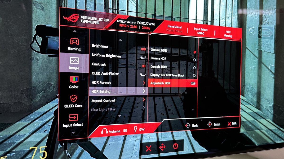 Asus ROG Swift PG32UCWM's OSD menu