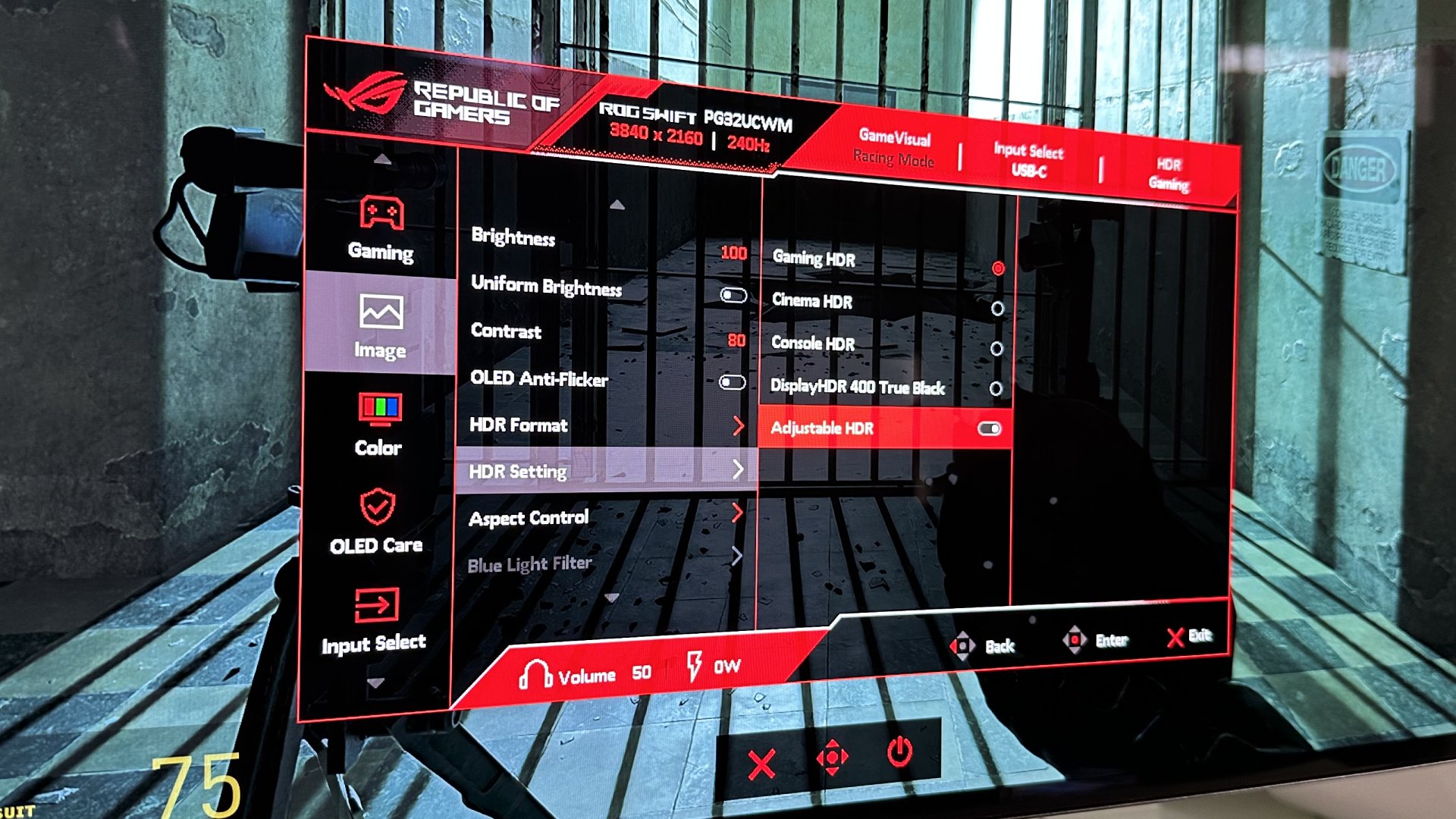 Asus ROG Swift PG32UCWM's OSD menu