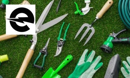 electrical world logo top left with array of garden supplies