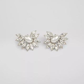 DIA CRYSTAL AND PEARL SPRAY EARRINGS