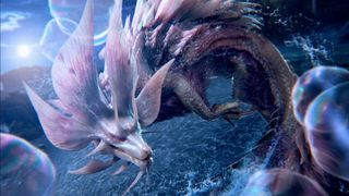 Promotional screenshot of Mizutsune in Monster Hunter Wilds