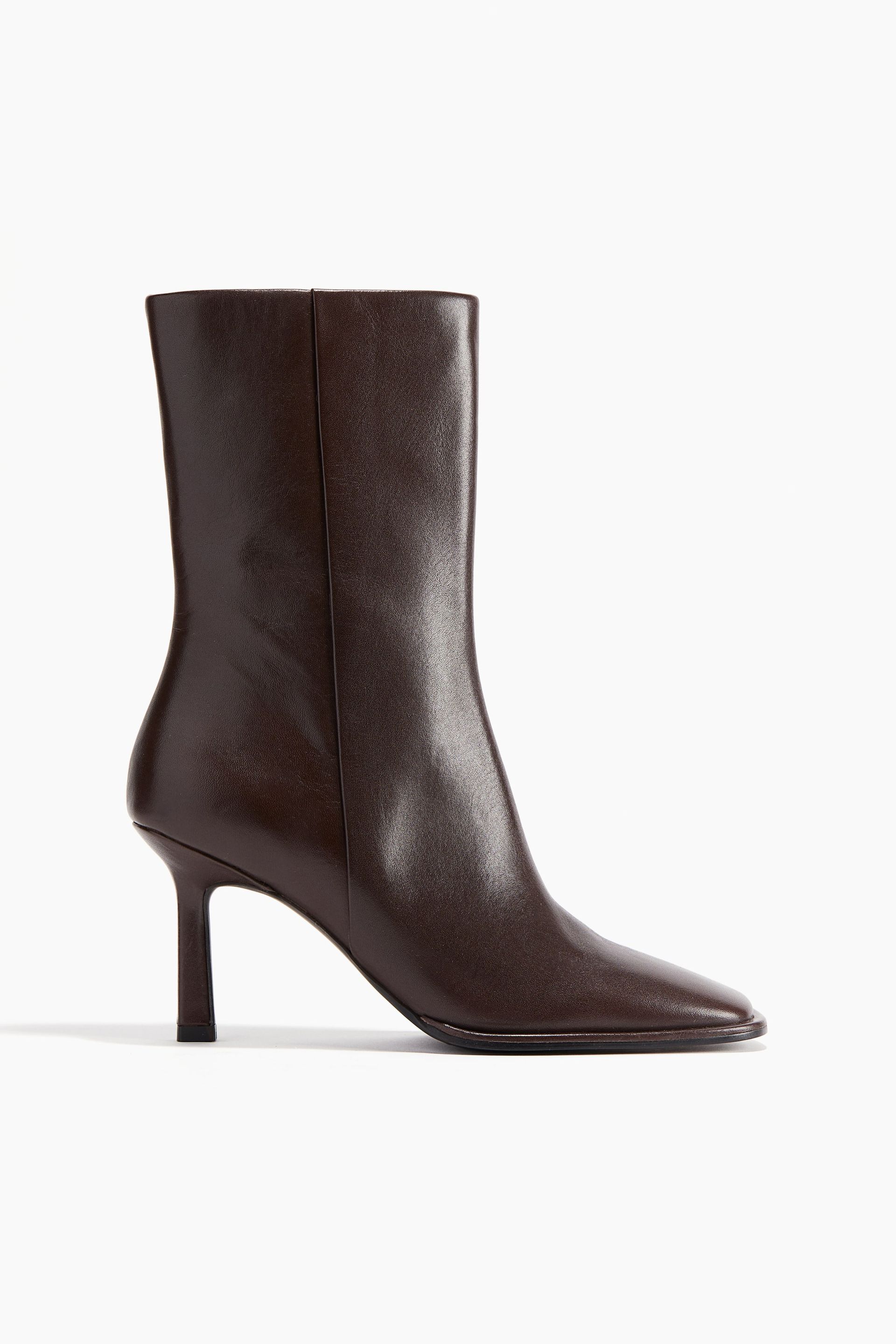 Heeled Leather Ankle Boots - Black