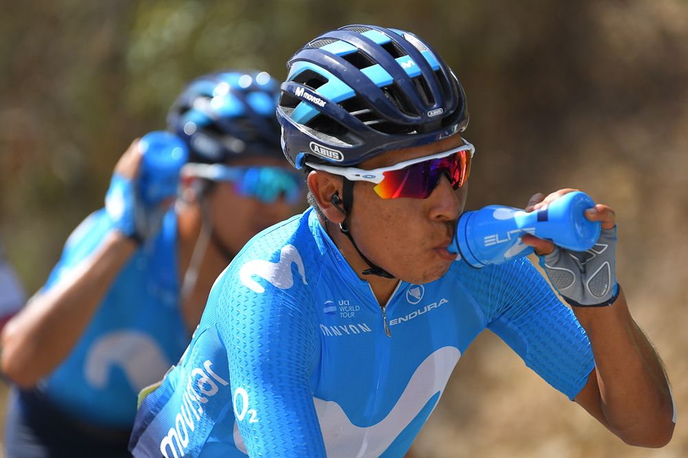 Nairo Quintana stays hydrated during stage 9 at the Vuelta