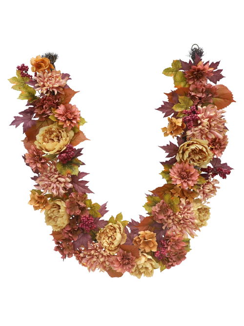 Pink Dahlia & Burgundy Leaf Mix Garland
