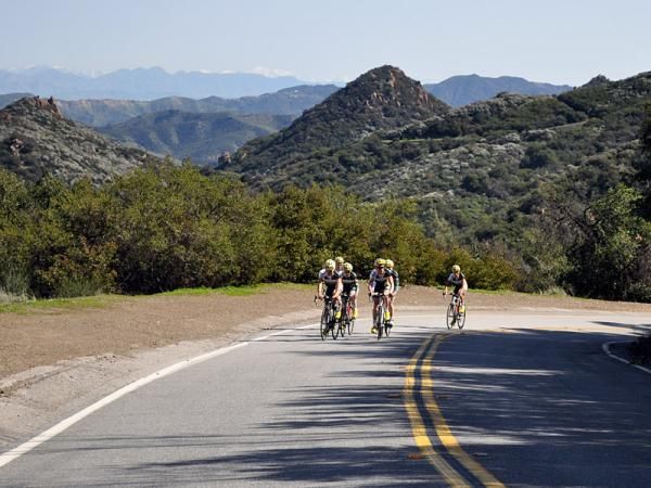 The lead group of Kelly Benefit Strategies team members get closer to the top of the Mulholland Highway climb.