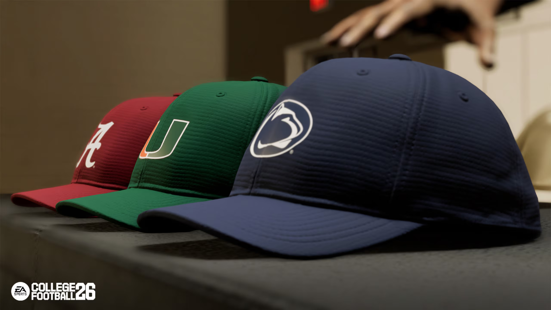 College Football 26: three caps lined-up in a row