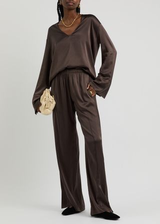 Wide-Leg Stretch-Silk Satin Trousers