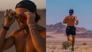 Spencer Matthews running in the desert with sunglasses on