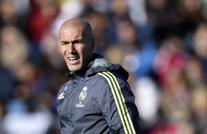 Manchester United linked Zinedine Zidane pictured during his first training session as Real Madrid coach in January 2016.