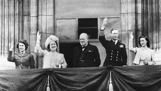 The Royal Family with Winston Churchill on VE Day, 1945